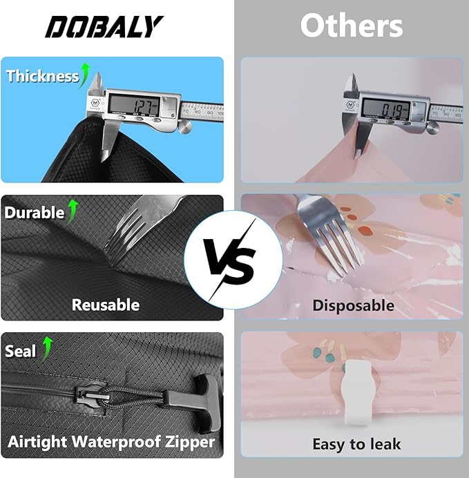 2PC Professional Vacuum Bags for Travel, Dobaly IP67 Reusable Vacuum Compression Bags for Suitcases and Backpack Space Saver Vacuum Bags Lightweight&Durable(2 Large No Pump)