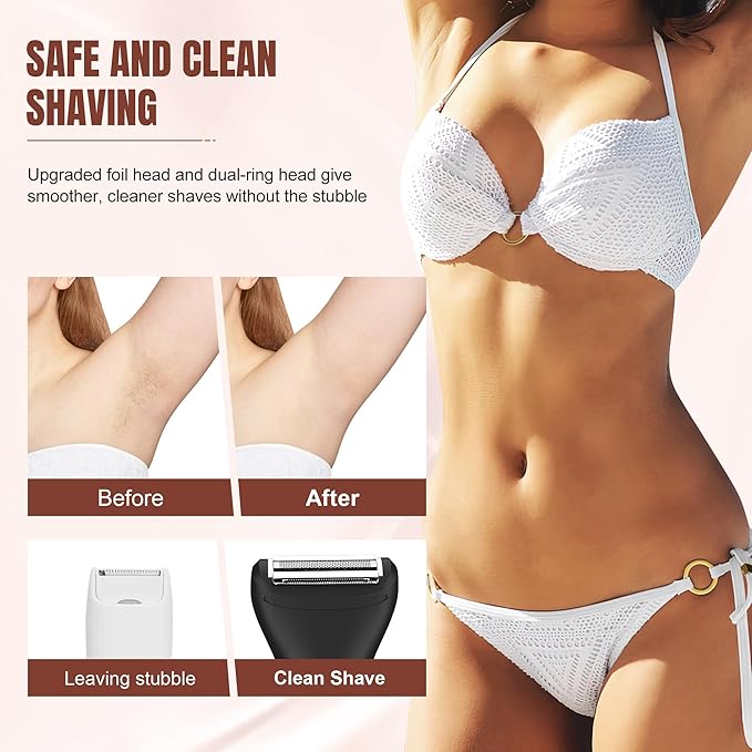 Karrte 2-in-1 Men Electric Shaver Dual Head Bikini Trimmer, Razors for Shaving Pubic Hair, Wet and Dry Cordless Painless Hair Removal for Private Area Black