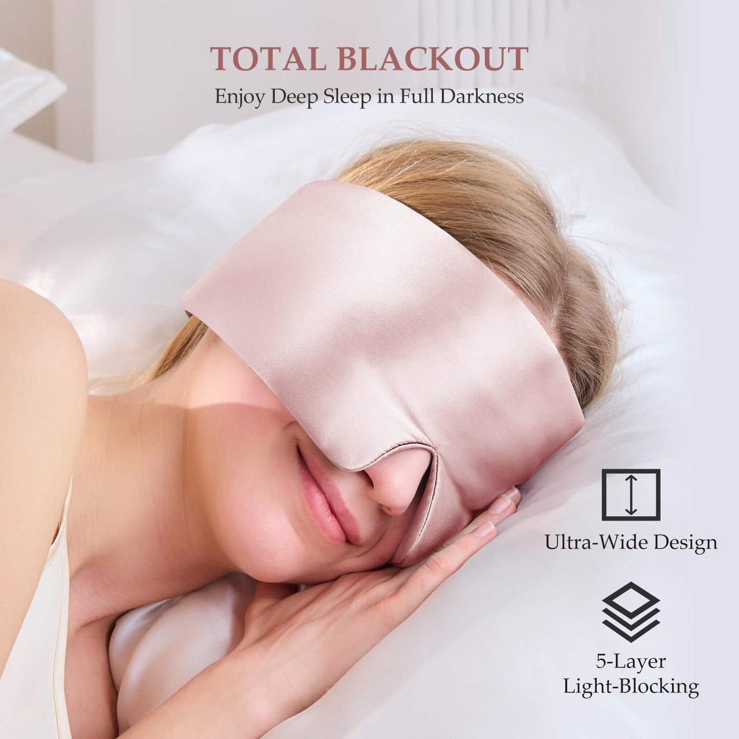 SGMSILK 100% Mulberry Silk Sleep Mask, Large Size Travel Eye Masks for Side Sleepers, Adjustable Sleeping Mask for Women and Men, 100% Blackout Eye Mask for Sleeping Soft Pink