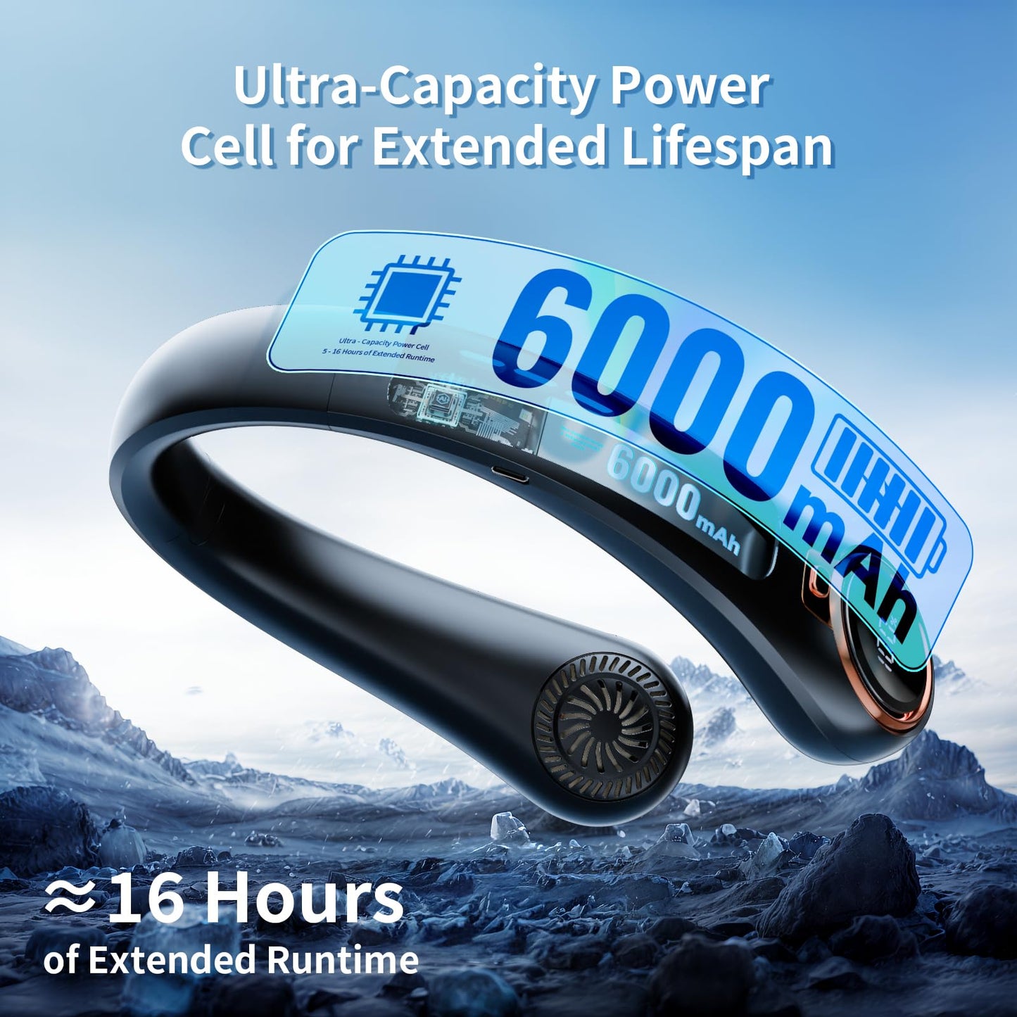 ZHZW Portable Neck Fan with 6000mAh USB - Rechargeable Battery, Ultra-Light Bladeless Neck Fan LED Display, 360° Cooling Wearable Fan, 3 Speeds (black)