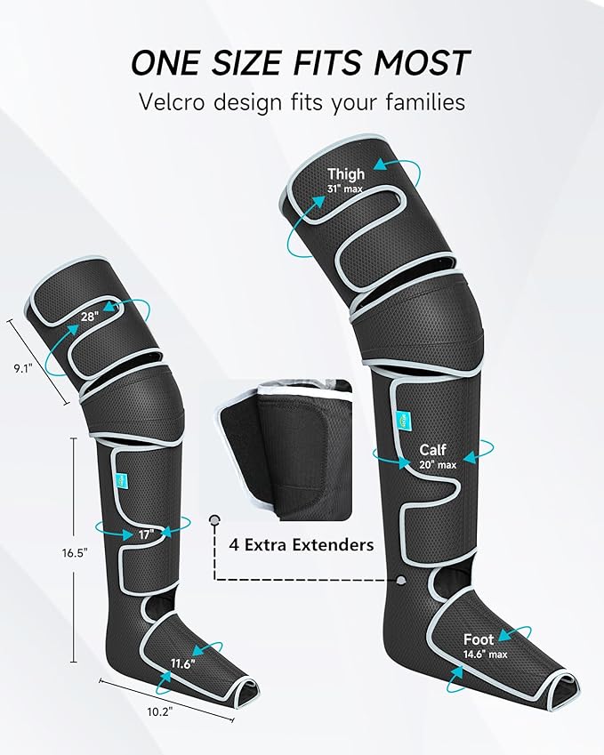 ALLJOY Leg Massager for Circulation and Pain Relief FSA, Gifts for Men Women Dad Mom, Leg Massager with Heat and Compression, 2 Heat 5 Modes 4 Intensities 4 Extenders
