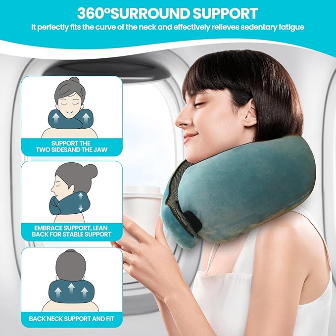 Travel Pillow uses Memory Foam to Support Neck Comfort, car Travel, Compact,Airplane Sleep Pillow Peacock Blue