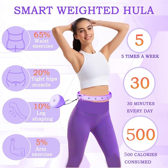 2025 New Silent Smart Weighted Fitness Hoop, Weighted Hula Circle Hoops for Adults Weight Loss,18 Detachable Links Waist 30"- 50", Exercise Hula for Women & Men