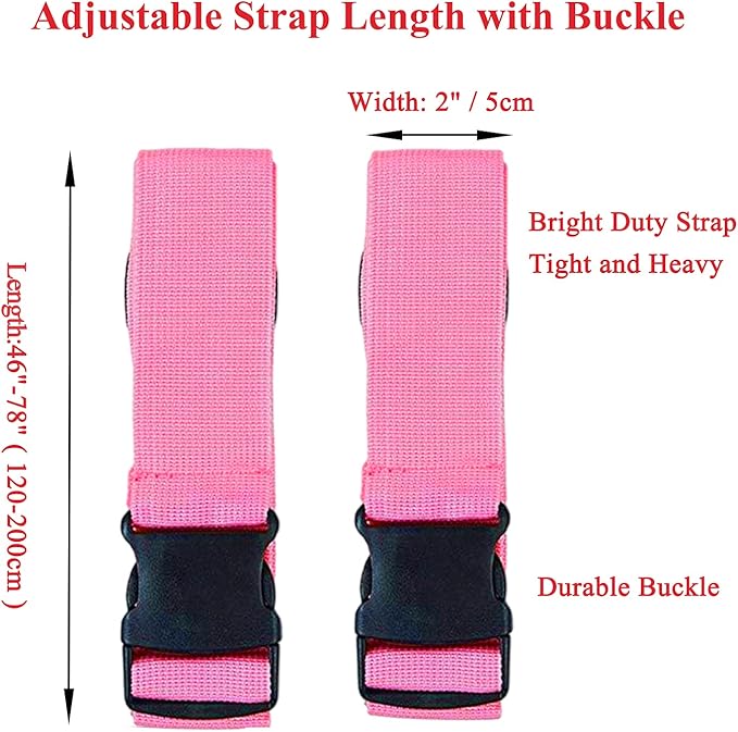 2 Pack Suitcase Belts, Adjustable Luggage Straps, Bright Colors Travel Packing Straps with Quick Release Buckle (Pink)