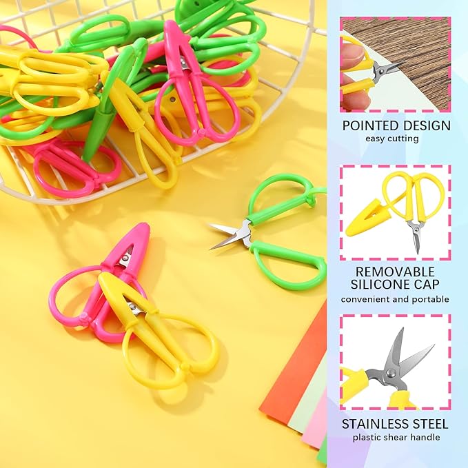 24 Pcs Mini Scissors Thread Tiny Colorful Travel Scissors Back to School Sewing Small Tool 2.56 x 1.65 Inch Embroidery Craft Clipper with Cover, 3 Colors