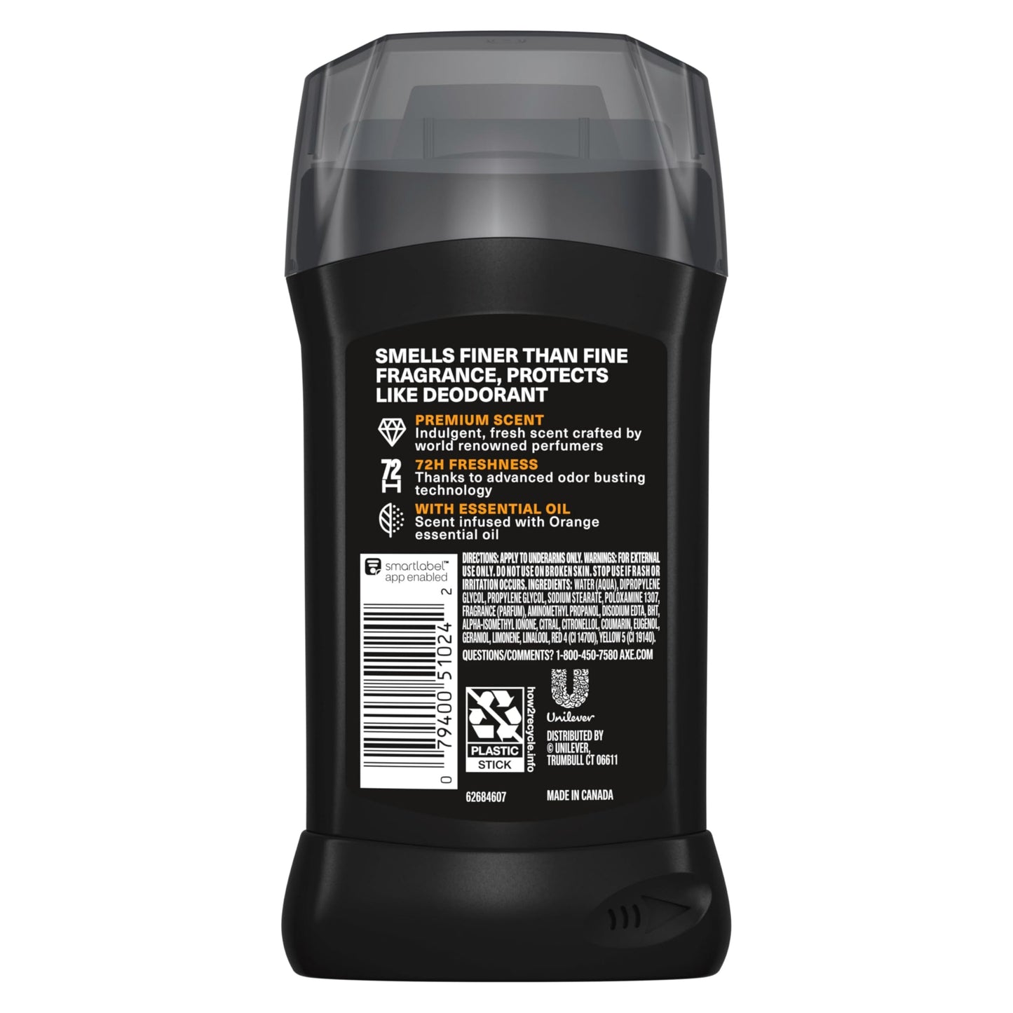 AXE Fine Fragrance Collection Deodorant Stick Black Vanilla with Orange + Sandalwood Essential Oils 4 Pack with 72H Freshness Aluminum-Free 3 oz