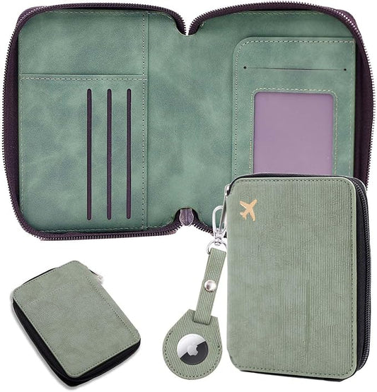 Cnycmy Passport Holder with Airtag,Passport-Wallet-Holder for Women, RFID Passport Holder with Slot Waterproof, PU Leather Travel Passport Case (Green3)