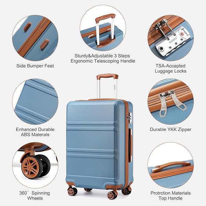 Kono Suitcase Set 3 Piece Luggage Set Expandable(only 28") Carry On Hardside Luggage with TSA Lock Spinner Wheels (Apricot Blue, 6 piece set)