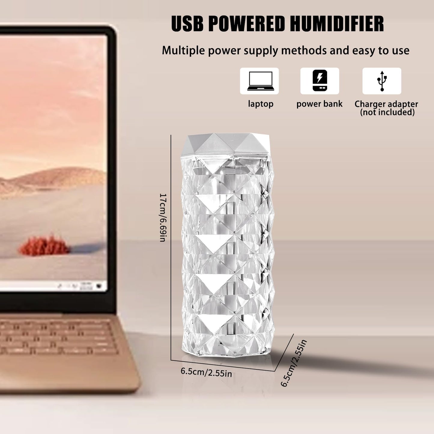 Colorful Portable Humidifier Cool mist small humidifiers for bedroom(400ml) desk personal LED Humidifiers, 4 Modes Super Quiet, automatic shutdown, suitable for home, office, travel use with USB cable