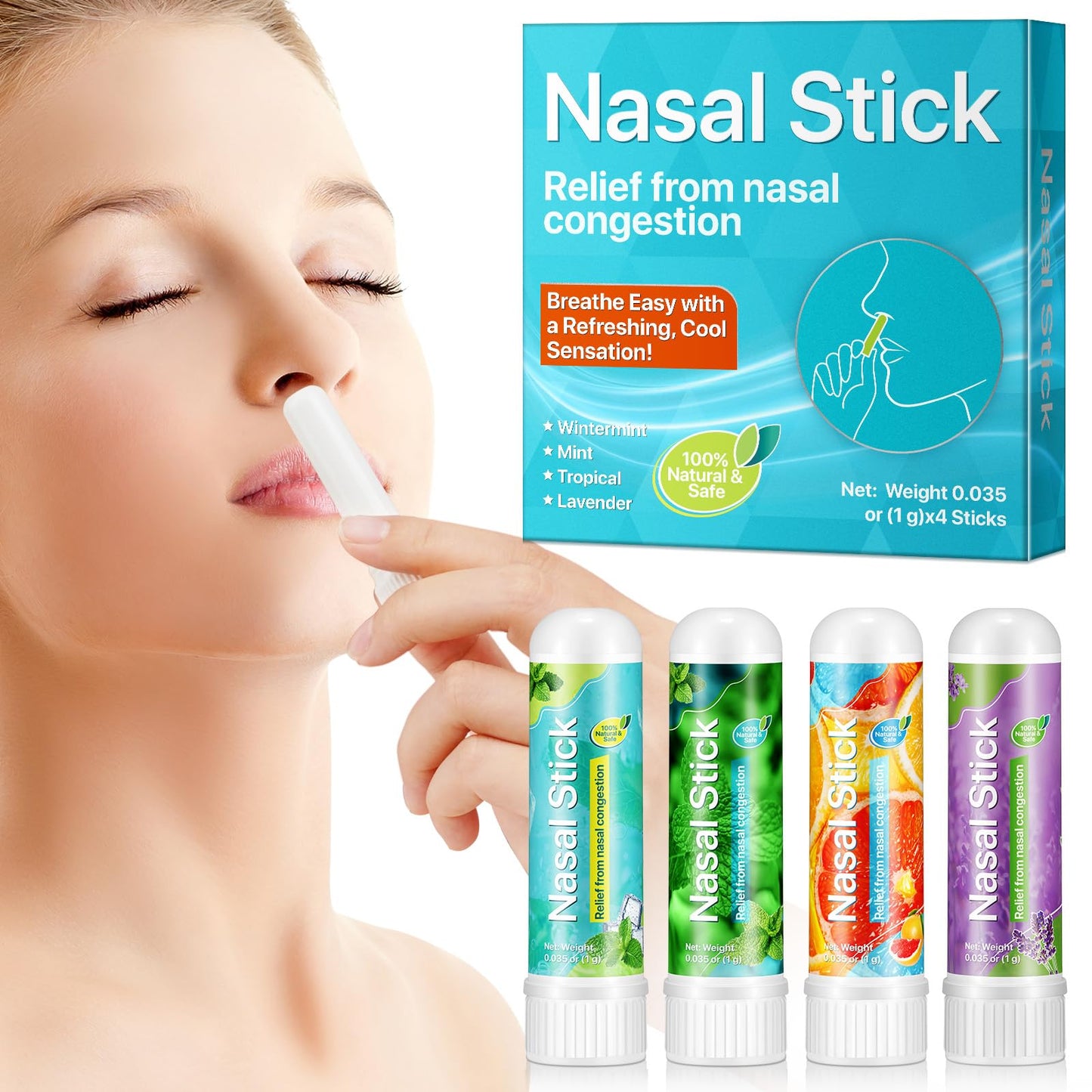 Nasal Stick | Nasal Inhaler Stick | Vapor Flow Technology | Cool Refreshing Sensation | Natural Mood Boost | Simple Ingredients | Essential Oils + Menthol Inhaler (Mint,Wintermint, Tropical, Lavender)