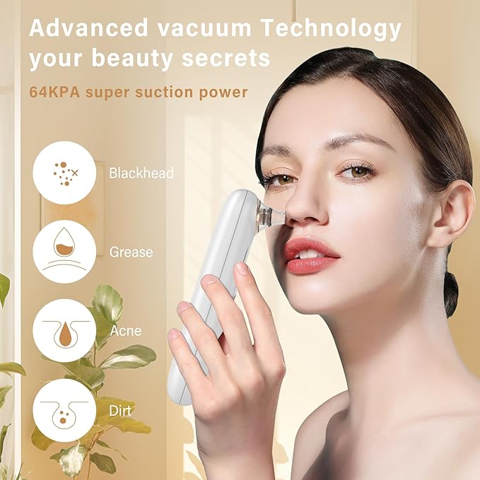 Blackhead Remover Pore Vacuum Kit for Face, 5 Adjustable Suction Levels Blackhead Extraction Tool, Face Suction Pore Cleaner with 4 Suction Heads, 4 Probes for Women & Men (White)