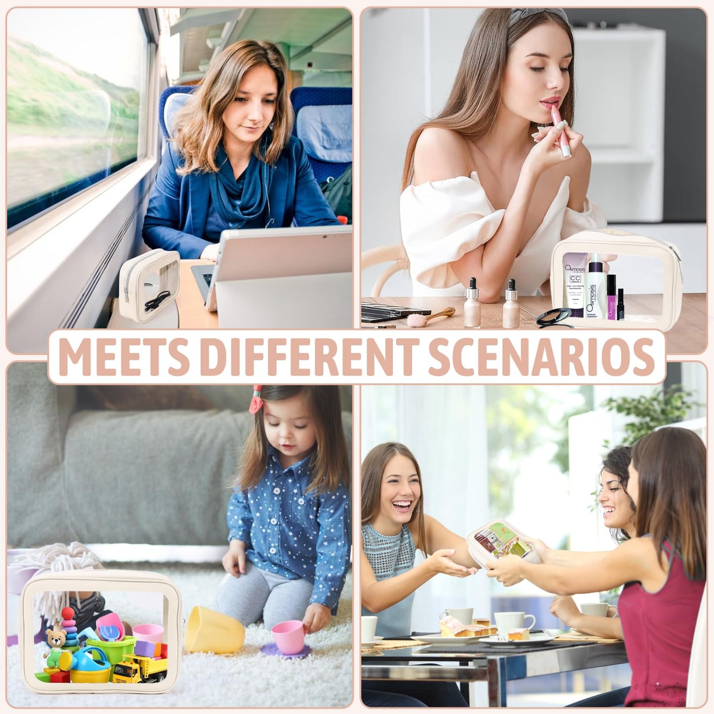 YOPCDJ 5PCS Diaper Bag Organizer Pouch Set, TSA Approved Toiletry Bag，Clear Waterproof TPU Makeup Bag Set Travel Organizer Bags for Women and Kids