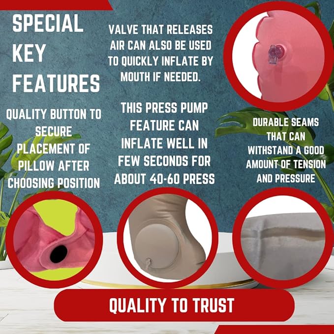 Vorgato Luxury- Airplane Pillow - Inflatable Travel Pillow - Airplane Essentials - Travel Neck Pillow - Inflatable Neck Pillow for Traveling - Neck Pillows for Travel - Blow Up Airplane Pillow