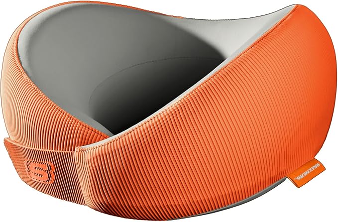 Skechers Memory Foam Neck Pillow, Comfortable & Breathable Travel Pillow, Neck Pillow Airplane for Travel, Car Rides, Home, and Office Use, Ergonomic Design for Men and Women,Orange