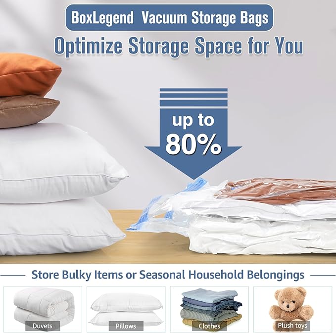 BoxLegend Vacuum Storage Bags with Electric Pump 22 Combo (1X-Jumbo, 4 Jumbo, 9 Large, 8 Medium) Thickened Vacuum Seal Bags for Clothing Space Saving for Coat Quilt Blanket Pillow Comforters