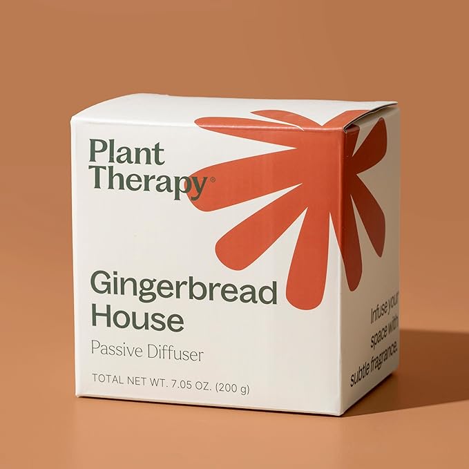 Plant Therapy Gingerbread House Holiday Passive Diffuser, Porous, Unglazed Gingerbread House & Natural Beech Wood Base, Add Essential Oils for a Soft Scent, Fun & Cheerful Holiday Décor