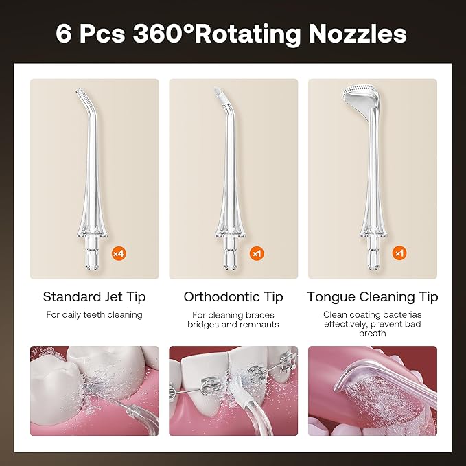 Bitvae C6 Water Dental Flosser Teeth Pick, Cordless Flosser for Travel with 6 Jet Tips, 3 Modes 5 intensities, IPX7 Waterproof Portable & Rechargeable Oral Irrigator Cleaner, Black