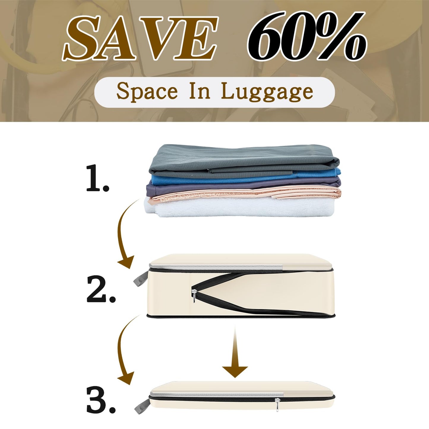 Hosuly 6 Pcs 17.3 x 12.6'' Compression Packing Cube Bag Extra Large Travel Expandable Space Saving Organizers XL for Luggage Storage(Beige)