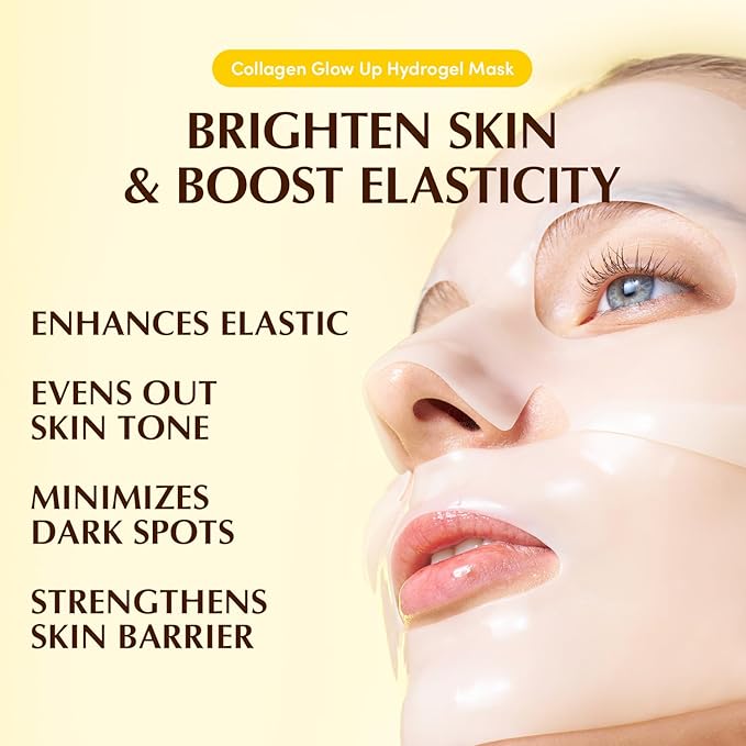 Collagen Glow Up Mask - Niacinamide & Low Molecular Collagen for Brightening and Radiance Boosting | Korean Collagen Face Mask for Glass Skin, 4 Sheets, 1.01 OZ.