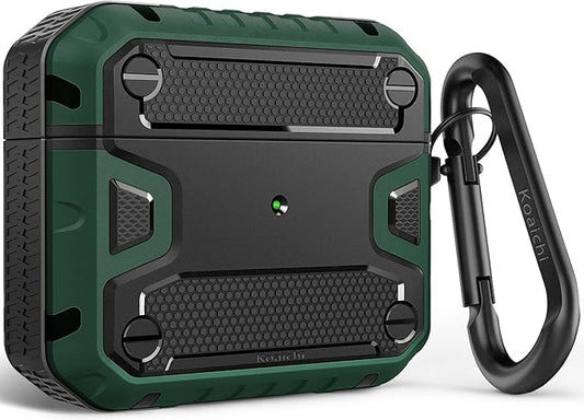 Koaichi Compatible with AirPods 3rd Generation Case(2021), Full-Body Rugged Hard Shell Protective Case Cover with Keychain Designed for AirPods 3 Case, Black/Green [US Patent Registered]