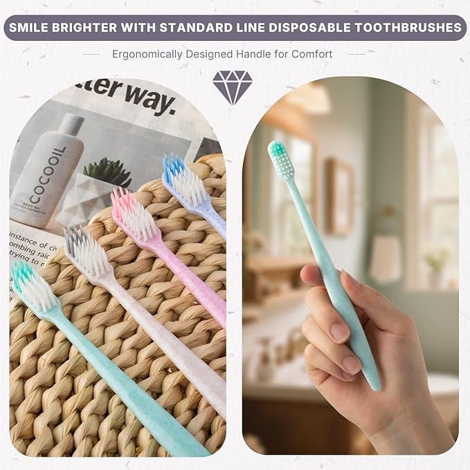 48-Pack Disposable Toothbrushes Individually Wrapped, Soft Bristle Bulk Travel Toothbrush for Adults, Kids, Guest, Hotel, Home, Camping, Donation – 4 Colors, Mini Manual Value Pack