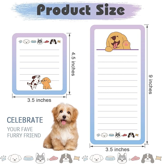 6 Pcs Funny Dog Magnetic Notepads for Refrigerator Dog Grocery List Magnet Pad for Fridge Magnet Pad Grocery Shopping List Teachers Coworkers Office Supplies, 2 Designs