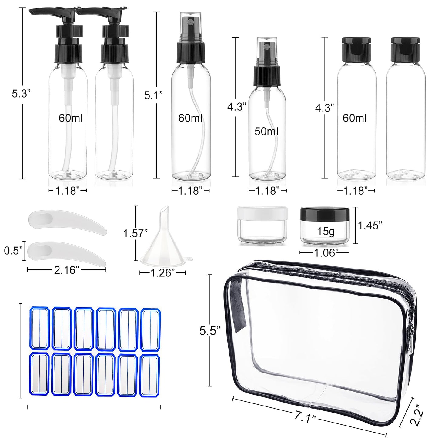 Cosywell Travel Size Bottles for Toiletries 13 Pack 2oz TSA Approved Toiletry Bottles Leak Proof Travel Kit for Women Men TSA Clear Toiletry Bag Shampoo Lotion Skincare Cosmetic Container