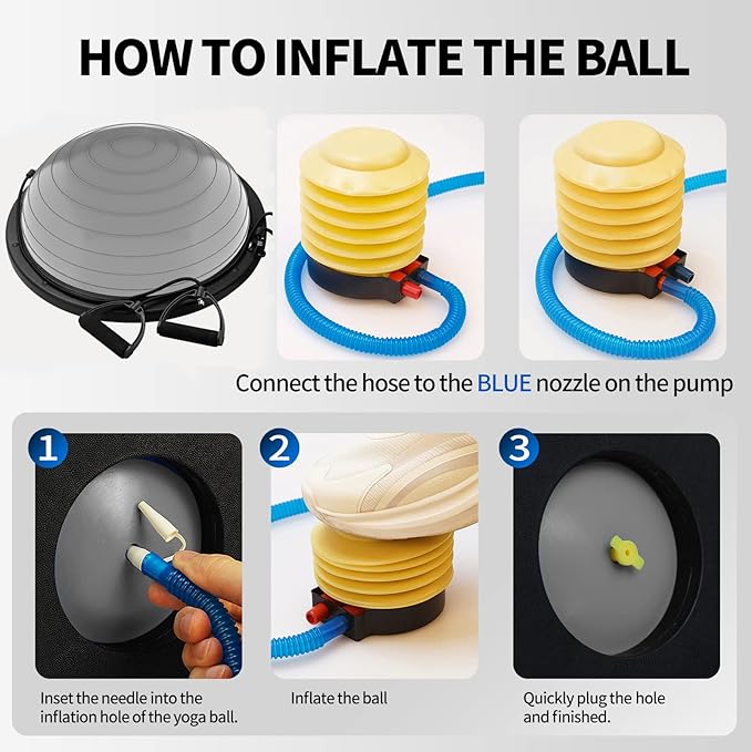 Balance Ball Trainer-Half Ball for Yoga with Resistance Band and Foot Pump, Improve Workout Half Balance Ball,Exercise Balance Ball for Stability Training and Home Gym