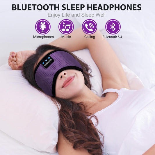 TOPOINT Sleep Mask with Bluetooth Headphones, Breathable Silk Eye Mask for Sleeping Men Women, Bluetooth Sleep Mask Blackout with Speakers, Microphone Handsfree, USB C for Travel Meditation Gifts