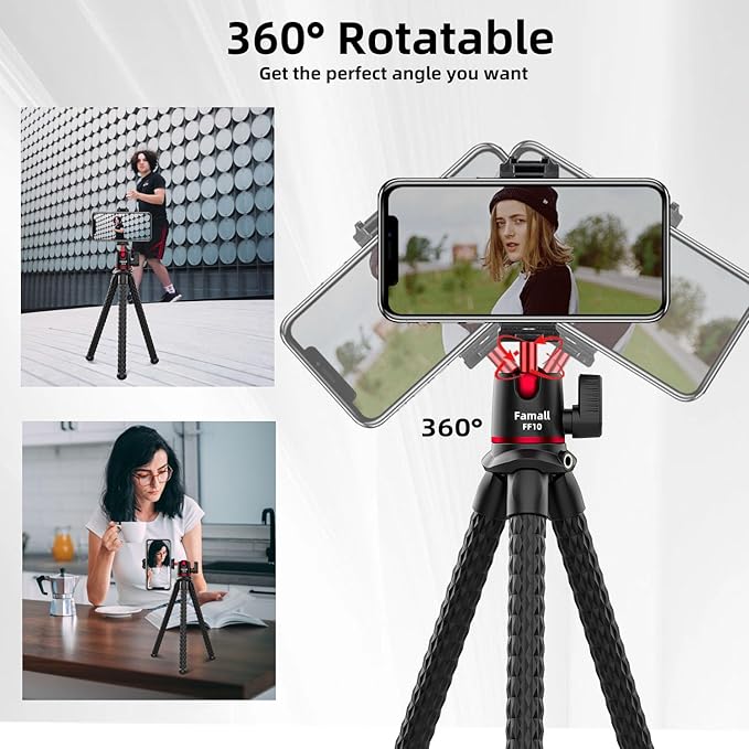 Camera Tripod, Famall Flexible Tripod Stand for Phone with Cold Shoe Phone Mount for iPhone Canon Nikon Sony Cameras