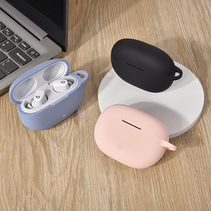 AIRSPO Silicone Case Compatible with Beats Studio Buds Case 2021 Soft Protective Cover for Beats Wireless Earbuds with Keychain (Grayish Blue)