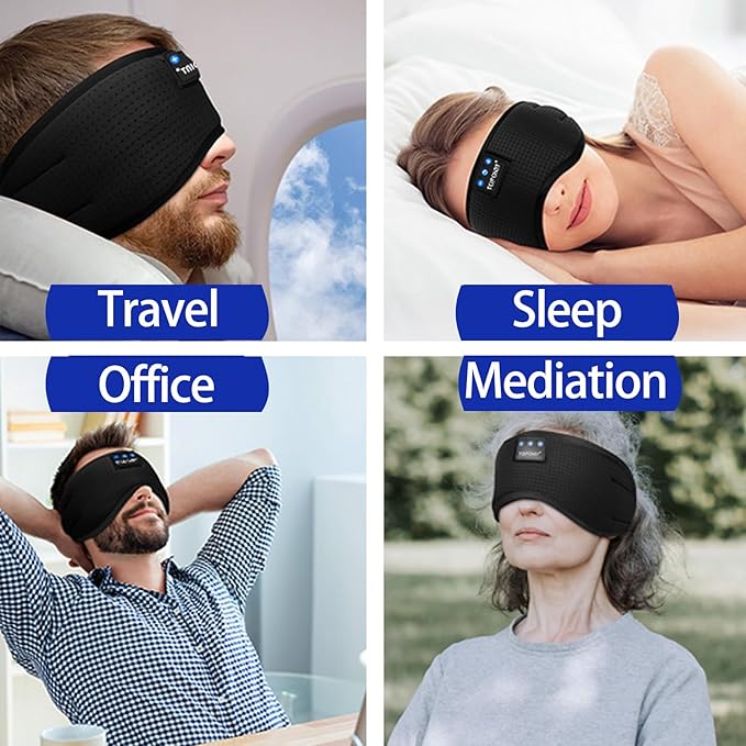 TOPOINT Sleep Mask with Bluetooth Headphones, Breathable Silk Eye Mask for Sleeping Men Women, Bluetooth Sleep Mask Blackout with Speakers, Microphone Handsfree, USB C for Travel Meditation Gifts