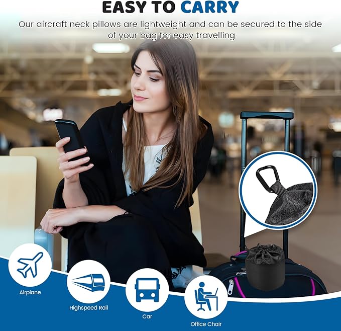 Neck Pillow Airplane,100% Pure Memory FoamTravel Neck Pillow Travel Neck Support Ergonomic &Portable Design Best for Sleeping Plane Car Train Office Flight (Small Grey)