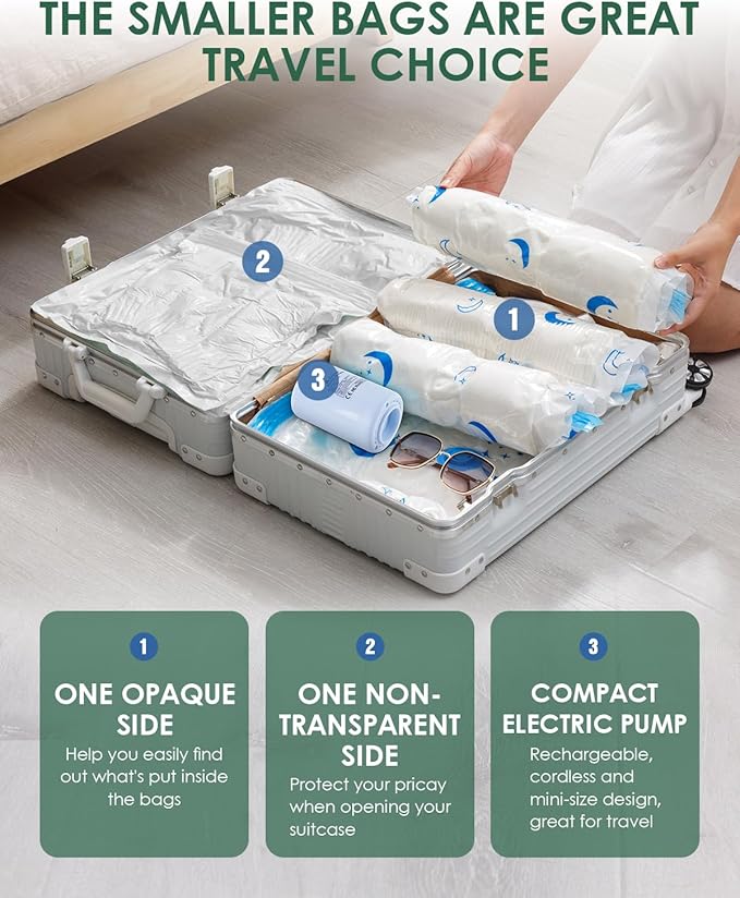 Vacuum Storage Bags with Electric Pump, 12 Pack Vacuum Sealed Bag with 1500mAh Rechargeable Battery for Clothes, Blanket, Duvets, Pillows, Comforters, Travel