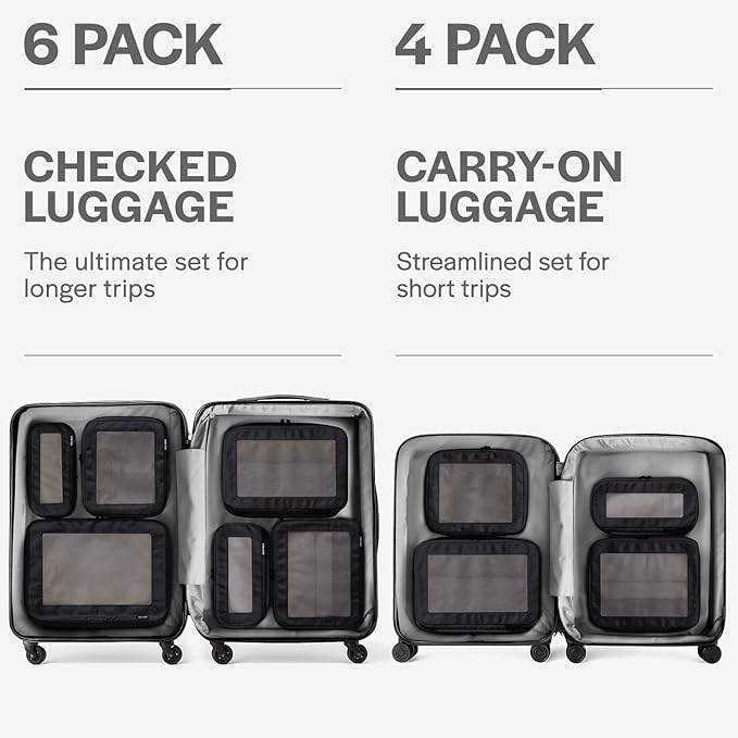 Compression Packing Cubes for Travel - Luggage Organizer Bags - Double Zipper Packing Cubes for Suitcases (6-Pack, Black)
