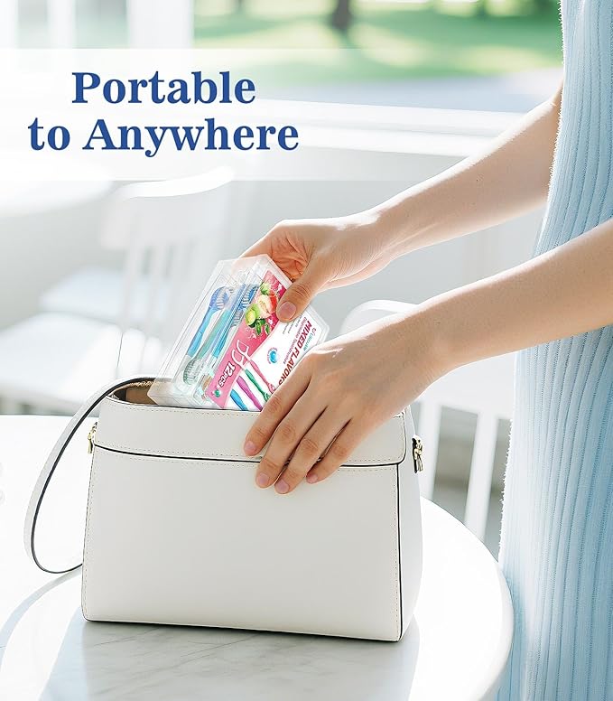 12 Pack 5 in 1 Disposable Mini Toothbrushes with Toothpaste, Floss, Pick & Tongue Scraper, Individually Wrapped, Portable Toothbrush Travel Set for Kids Adults, Mixed Flavor