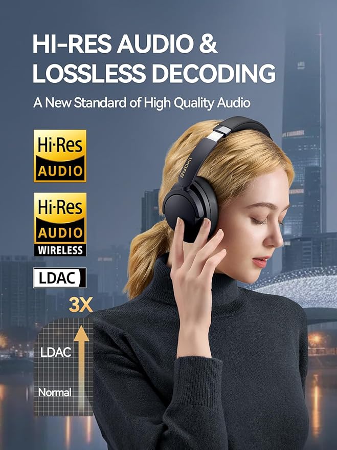 1MORE SonoFlow Pro HQ51 Wireless Over-Ear Headphones, Reduce Noise by Up to 45dB, Hi-Res Audio, 100H Playtime, App Control, Bluetooth 5.4, AI Clear Calls, Lightweight Fit for Travel Office, Matte Gray