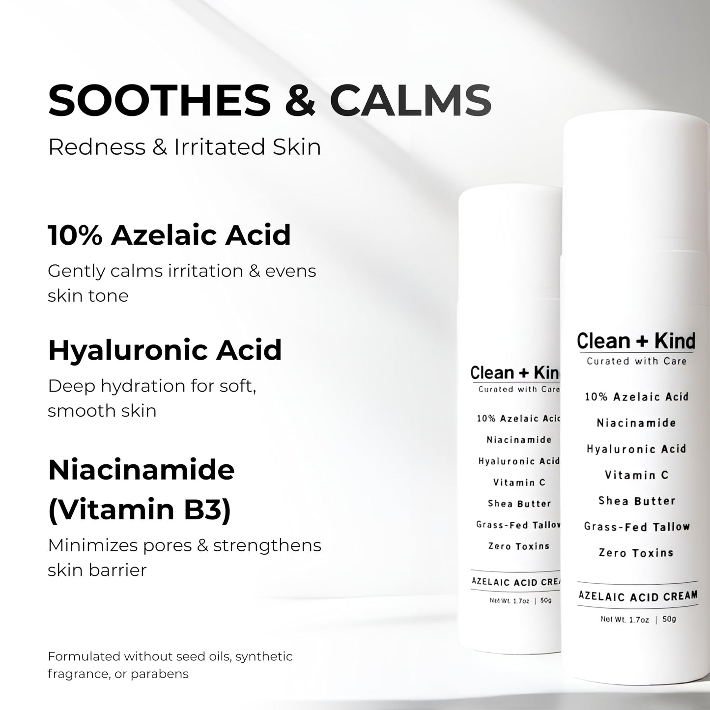 Azelaic Acid 10% Face Cream with Niacinamide, Vitamin C & Hyaluronic Acid – Soothing Korean Skincare for Uneven, Blemish-Prone Skin with Shea Butter & Grass-Fed Tallow