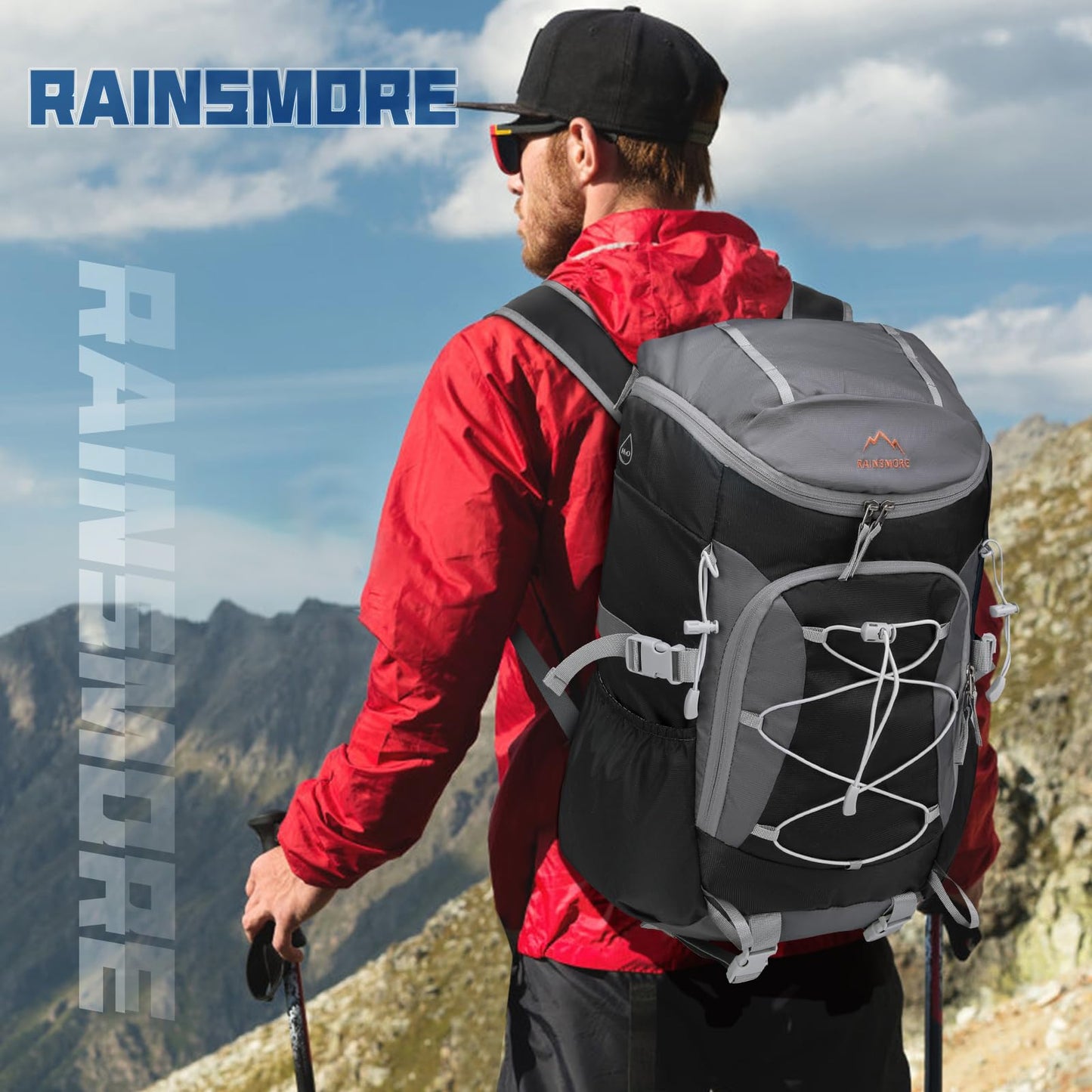 RAINSMORE Foldable Hiking Backpack for Women Men Packable Camping Backpack 40L Waterproof Hiking Daypack Bag Lightweight Collapsible Daypack for Travel Trekking Mountaineering Large Capacity Black