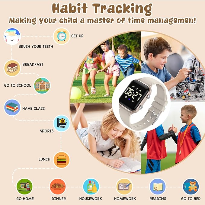 Kids Digital Watches for Boys Girls, Sports Watch with Fitness Tracker, Pedometer, Alarm Clocks, Stopwatch, No App Needed Waterproof Kids Watch, Gift for Teens Student Girls Boys Ages 5-14