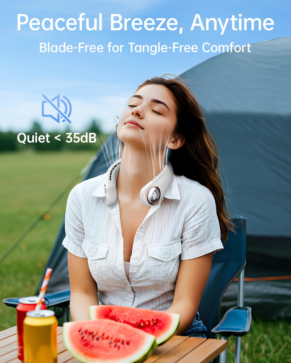 Neck Fan - Bladeless Portable Neck Fans, with LED Display, 4 Speeds, 5000mAh Personal Wearable, USB Rechargeable Cooling Hands Free, Travel Gifts for Men, Women (White)