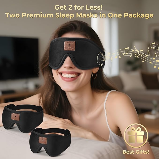 2-Pack 3D Sleep Mask with Bluetooth Headphones, Sleep Headphones, Bluetooth Sleep Eye Mask with Adjustable Hook and Loop, Ultra-Thin Stereo Speakers Perfect for Men/Women Sleeping Gifts