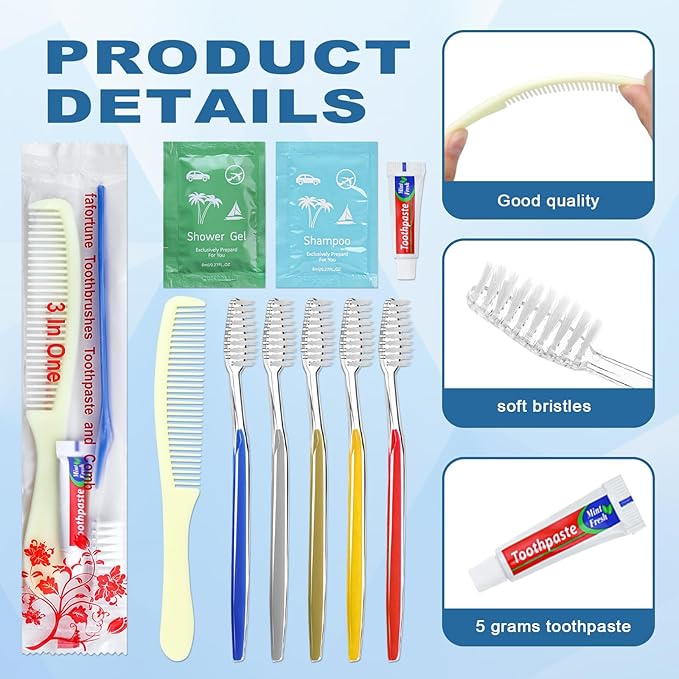 Bulk Hygiene Kits for Homeless,Disposable Toothbrushes with Toothpaste and Comb for Homeless Individually Wrapped，Basic Toiletry Kits Travel Size Shampoo And Body Wash For Hotel,Air Bnb Charity (200)