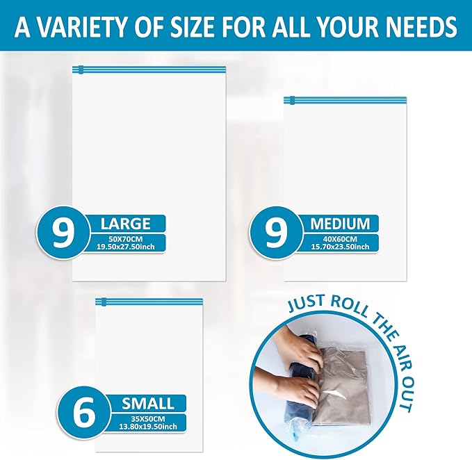 Compression Bags for Travel - Travel Essentials - 24 Pack Space Saver Bags - No Vacuum Needed - Compression Packing Bags for Cruise Accessories