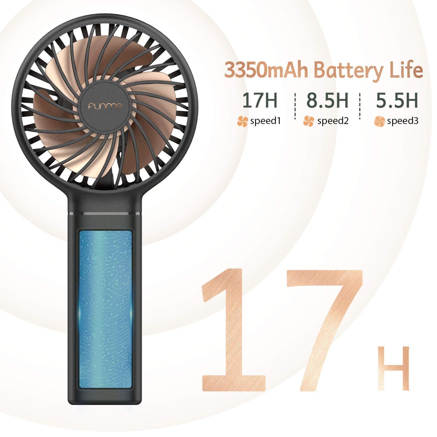 OUTXE Funme Mini Handheld Fan 3500mAh, Small Personal Portable USB Rechargeable Makeup Eyelash Beauty Fan for Women Girls Black