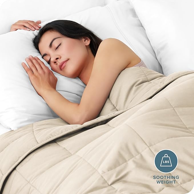 Bare Home Weighted Blanket Twin or Full Size 7lb (40" x 60") - All-Natural 100% Cotton - Premium Heavy Blanket Nontoxic Glass Beads (Sand, 40"x60")