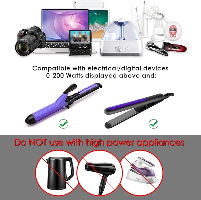 ALLWEI Travel Voltage Converter 220V to 110V Power International Travel Adapter for Hair Straightener/Curling Iron, Universal Power Plug Adapter UK, US, AU, EU, IT, India (Black)