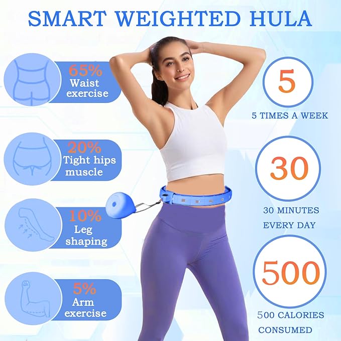 2025 New Silent Smart Weighted Fitness Hoop, Weighted Hula Circle Hoops for Adults Weight Loss,18 Detachable Links Waist 30"- 50", Exercise Hula for Women & Men