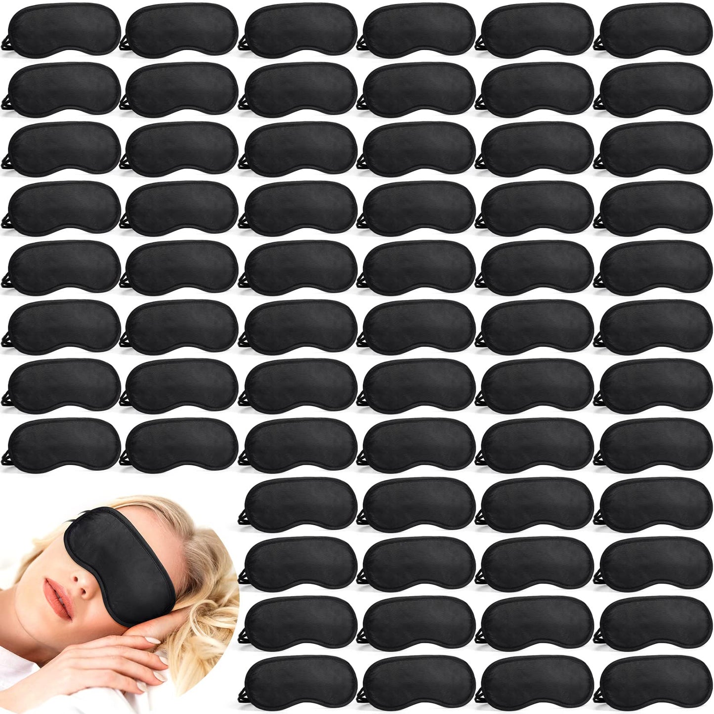 Tarpop 200 Pcs Eye Mask Sleeping Blindfold Eye Cover with Adjustable Strap for Games Party Team Building Travel Individually Wrapped Sleep Mask for Women Men(Black)