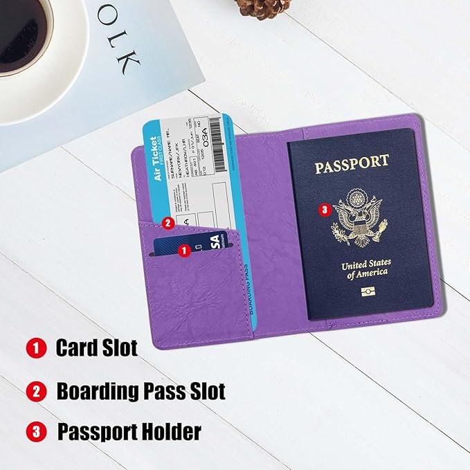 Cnycmy Passport Holder–Slim Travel Organizer for Passport, RFID Blocking,Boarding Pass, Credit Cards | Vegan Leather & Anti-Theft Design (Purple5)